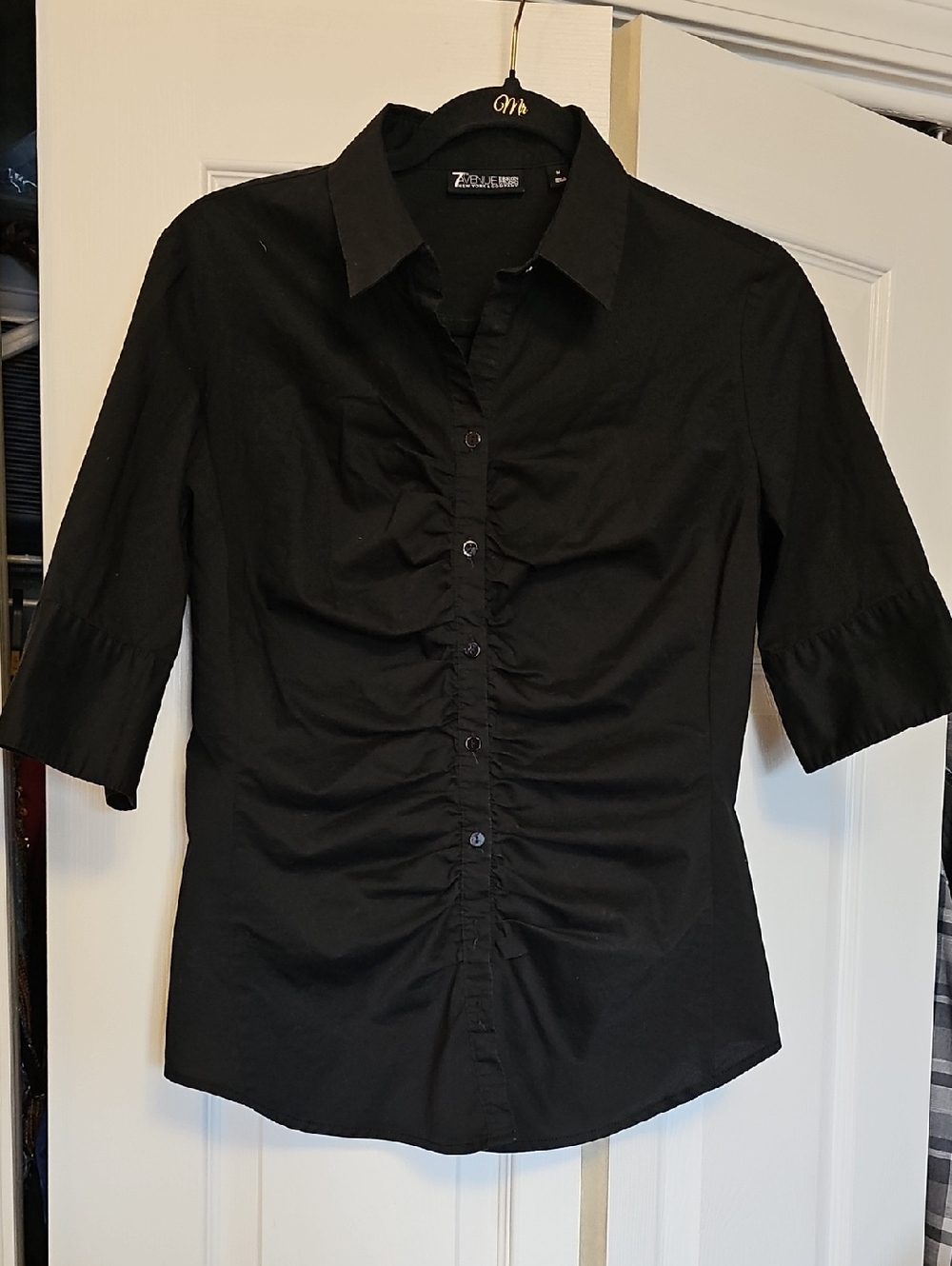 New York & Company Black Ruched Button-Down Shirt